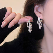 C-shaped multi-layer zirconia pearl earrings