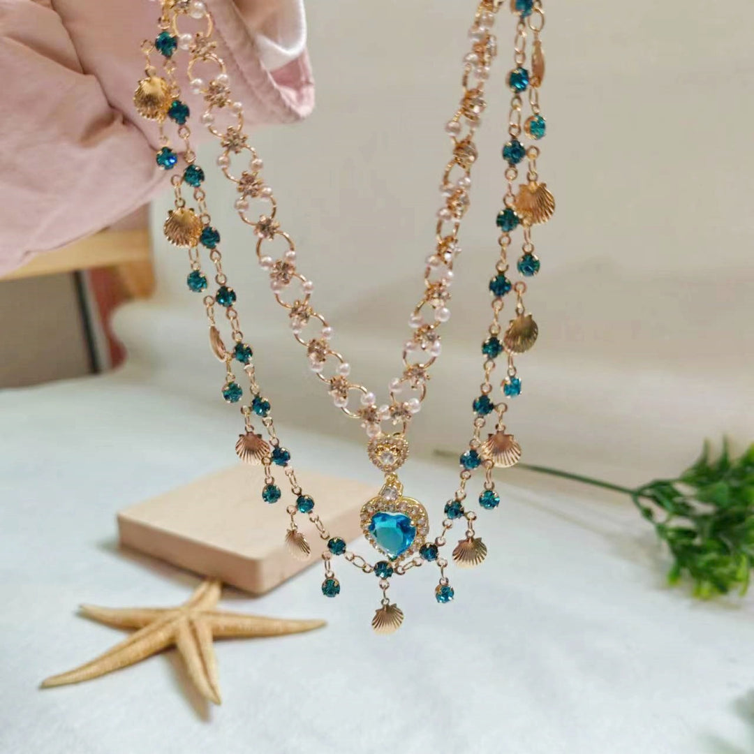 Blue Heart Shell Double Layered Necklace