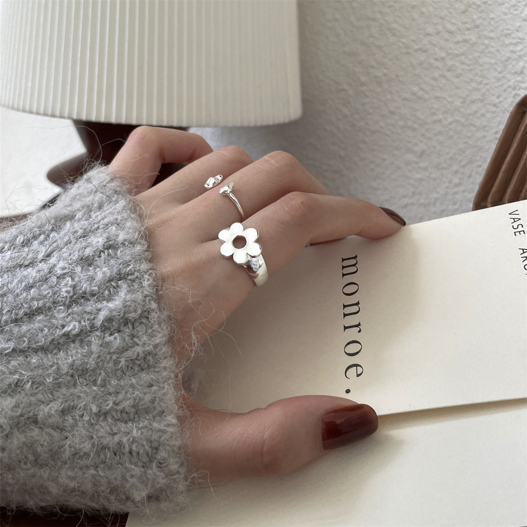Small Flower Sterling Silver Adjustable Ring