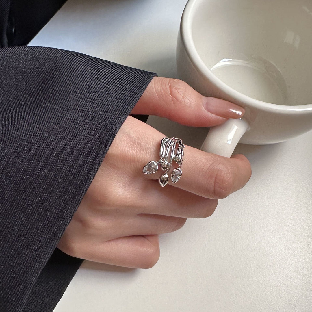 Sterling Silver Tulip Zirconia Ring