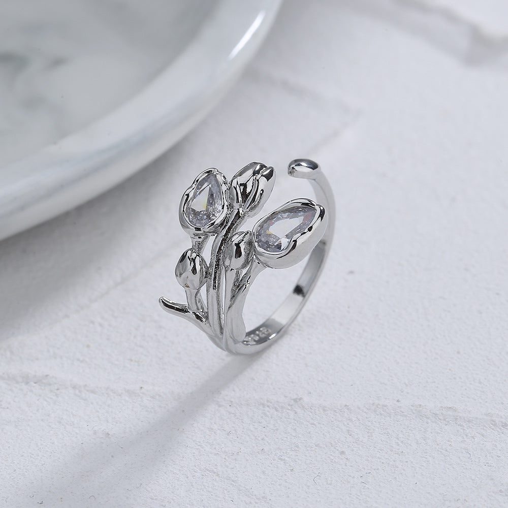 Sterling Silver Tulip Zirconia Ring