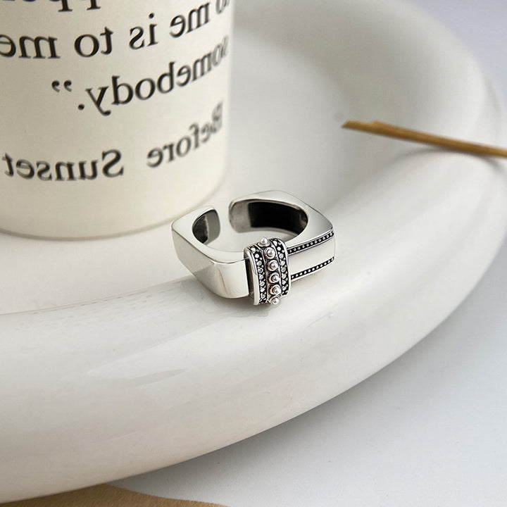S925 Sterling Silver Square Diamond Pearl Adjustable Ring
