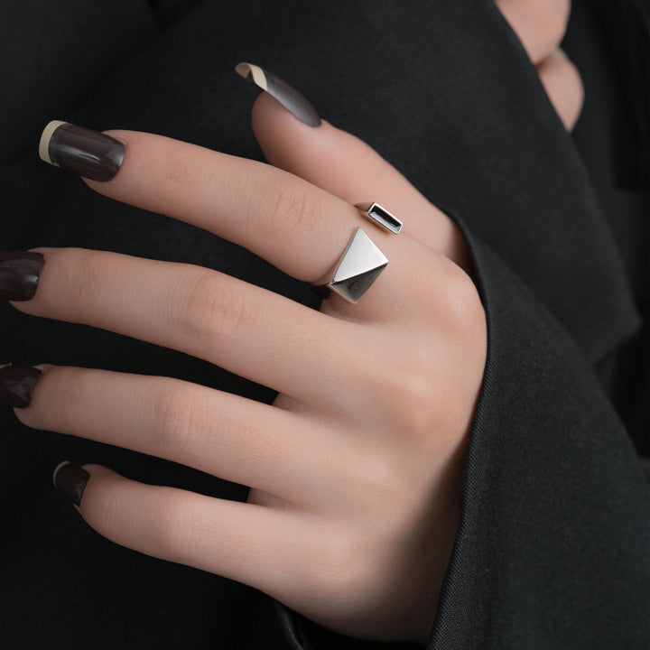 Sterling Silver Geometric Square Adjustable Ring