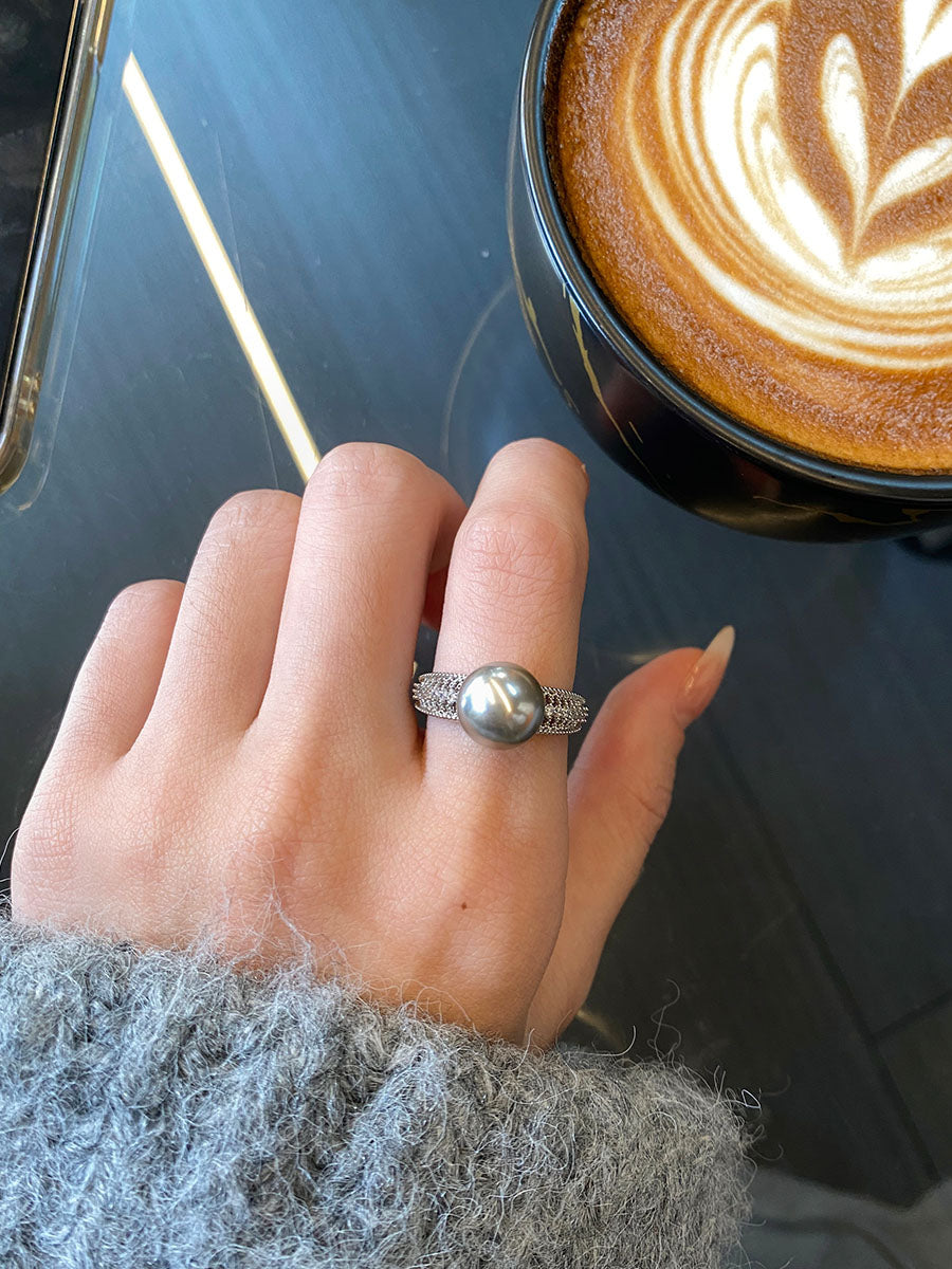Vintage Sterling Silver Skeleton Pearl Ring