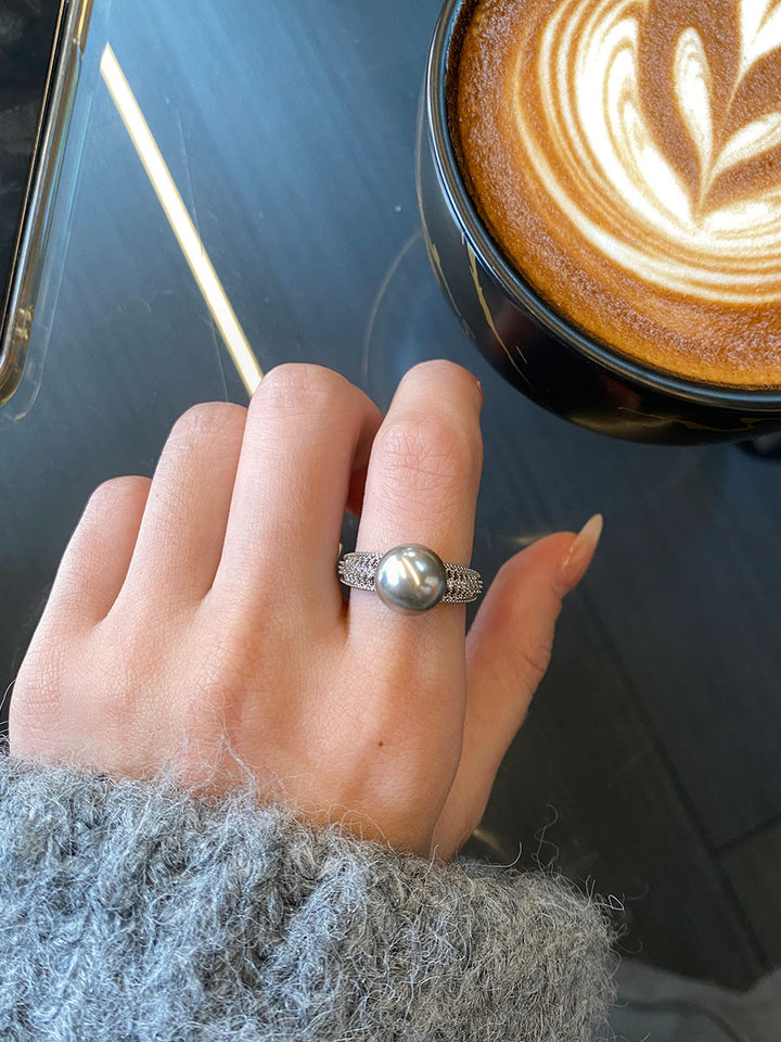 Vintage Sterling Silver Skeleton Pearl Ring