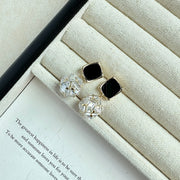 Black Square Multifaceted Zircon Earrings