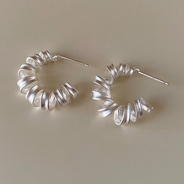 S925 Sterling Silver C-Shape Frosted Earrings