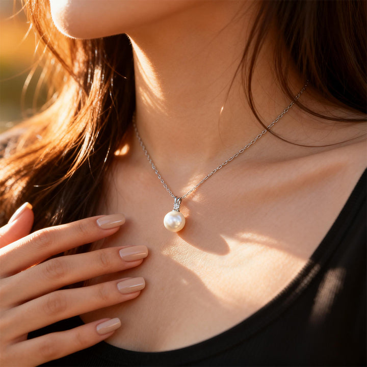 Classic Pearl Moissanite Pendant Necklace