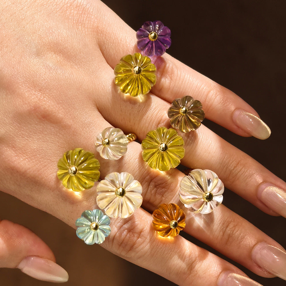 Dopamine Pumpkin Glass Adjustable Ring