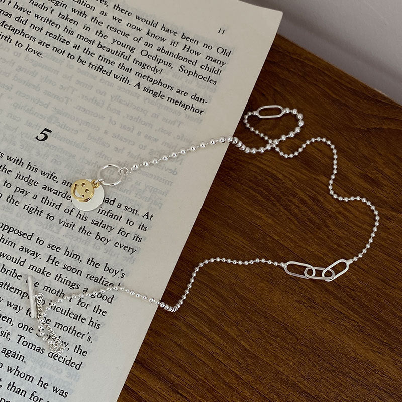 S925 Sterling Silver Round Smiley Necklace