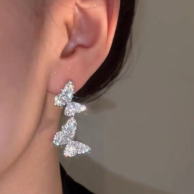 Diamond Butterfly Tassel Earrings