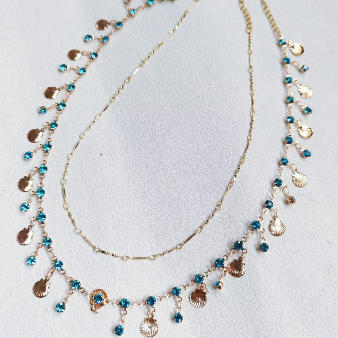 Blue Heart Shell Double Layered Necklace