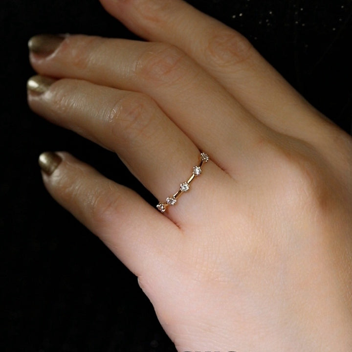 Dainty Floral Stackable Ring — Tiny Zircon Band | Gold / Silver | S925 Sterling Silver