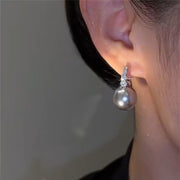 Rhinestone Light Grey Pearl Earrings