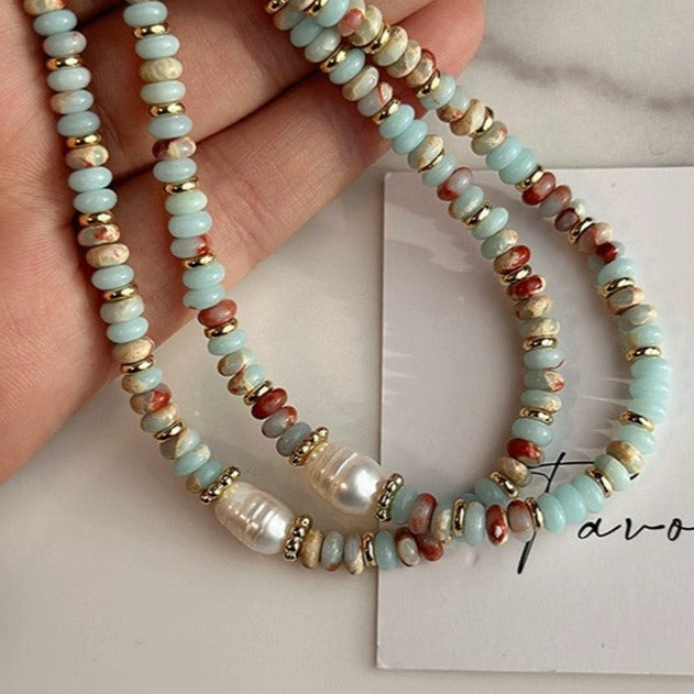 Natural Stone Colorful Beaded Pearl Necklace
