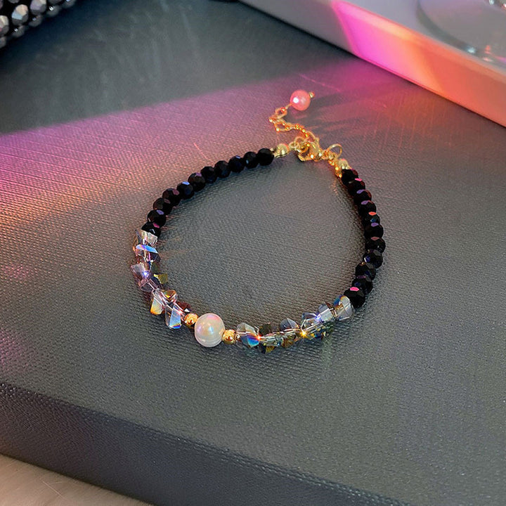 Black Crystal Natural Pearl Bracelet And Necklace Set