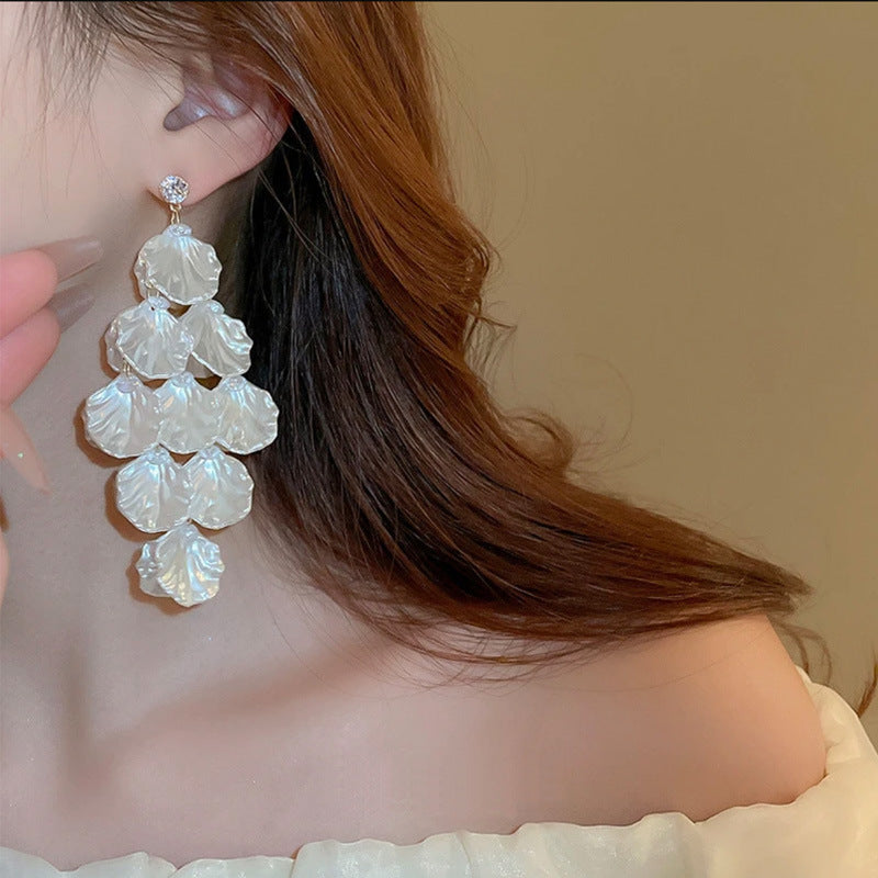 Vintage Zirconia Shell Waterfall Tassel Earrings