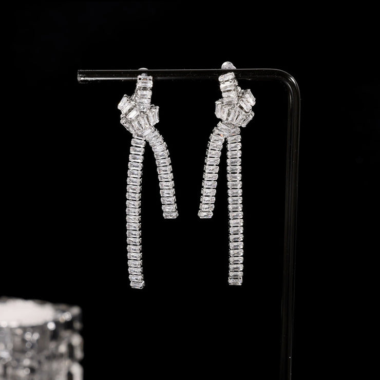 Zirconia Knotted Long Tassel Earrings