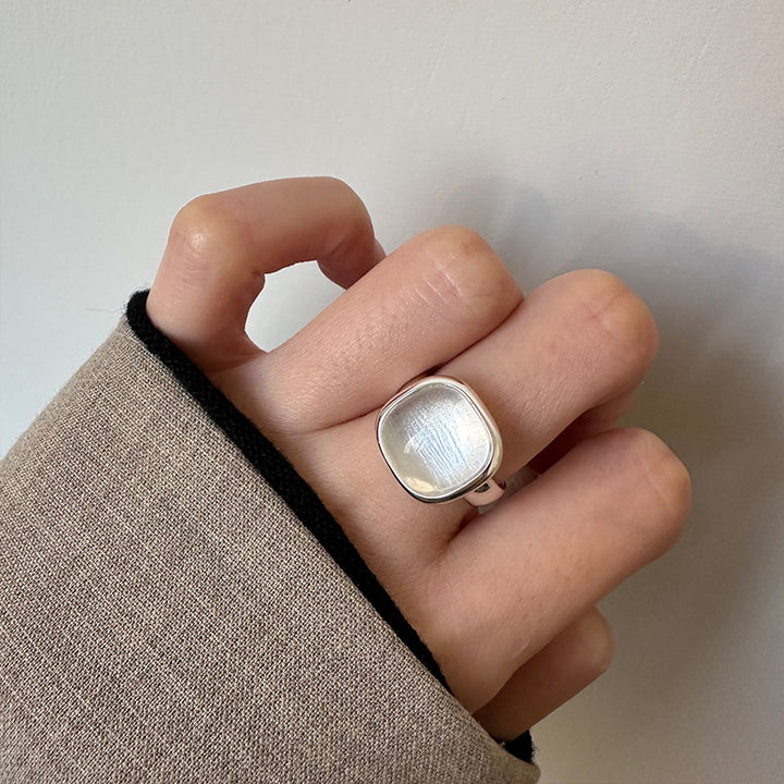 S925 Sterling Silver Square White Crystal Ring