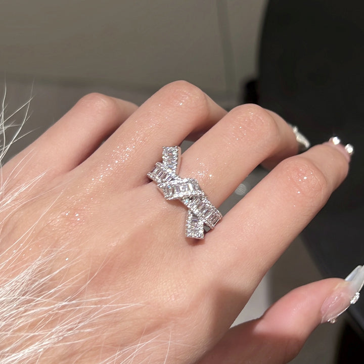 Button Knot Sparkling Diamond Adjustable Ring