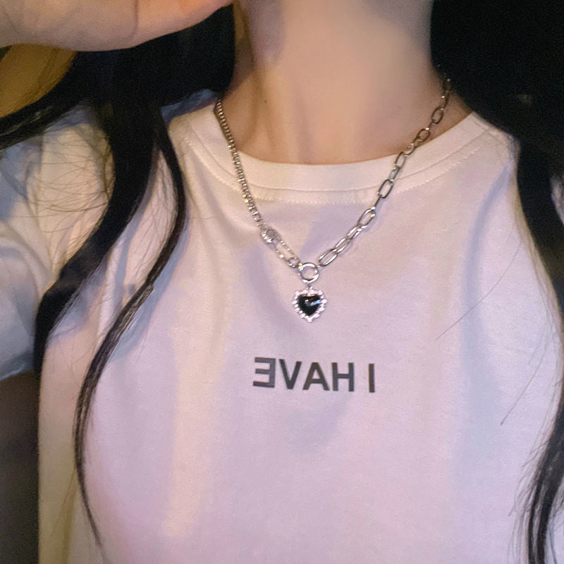Starry Black Diamond Heart Necklace