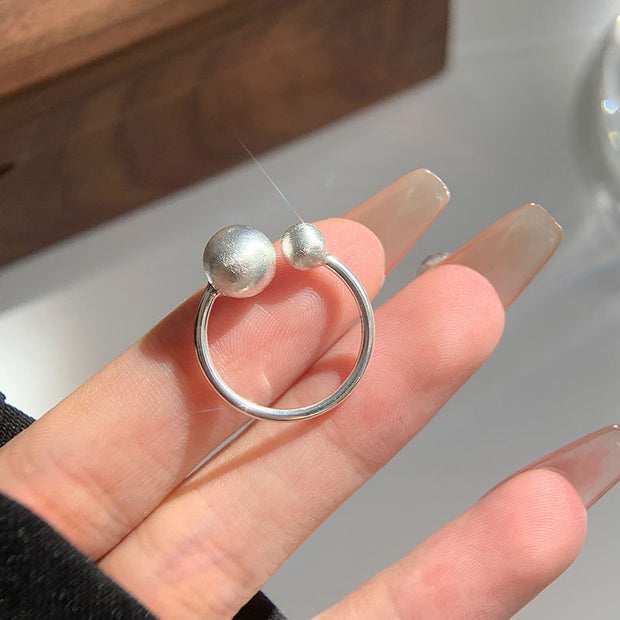 Double Ball Brushed Crafted Sterling Silver Ring