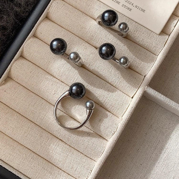 S925 Sterling Silver Black and Gray Pearl Ring