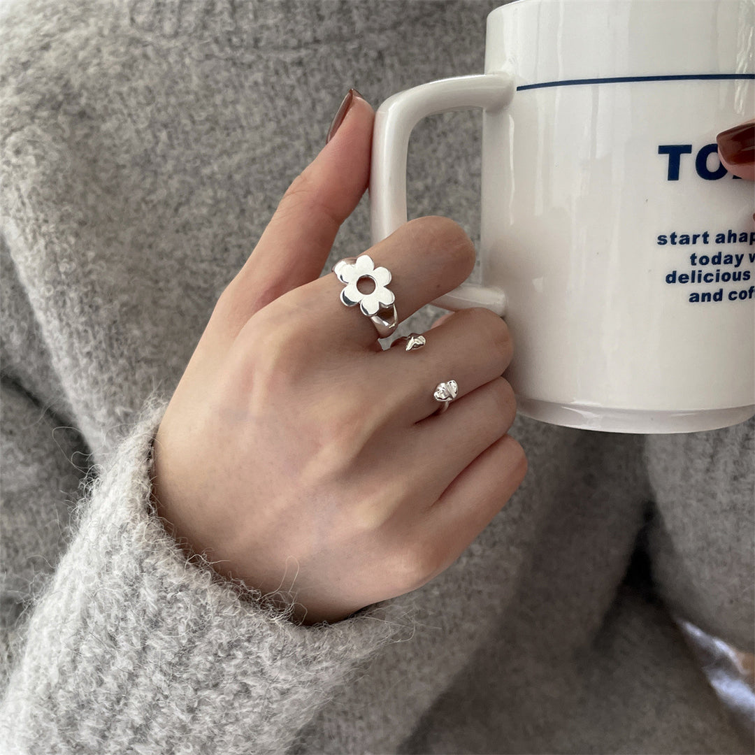 Small Flower Sterling Silver Adjustable Ring