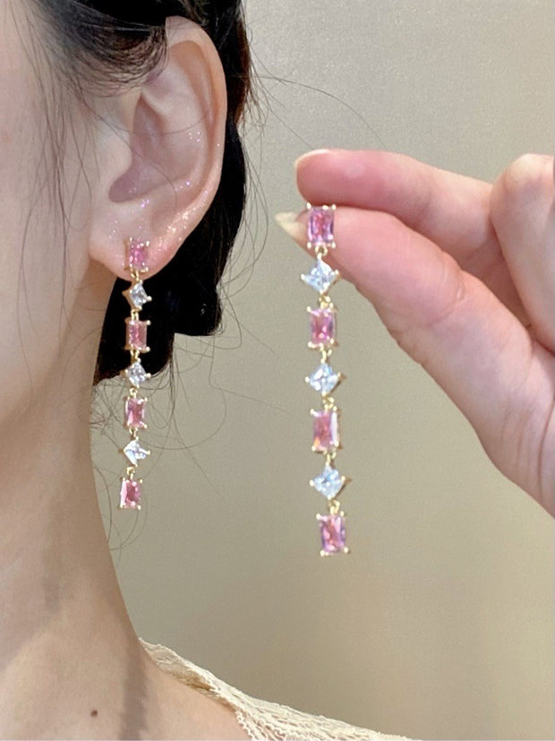 Pink Zirconia Tassel Earrings