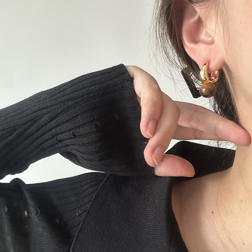 Natural Tiger Eye / Onyx Earrings