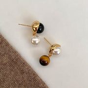 Murad Asymmetrical Tiger's Eye Pearl Earrings