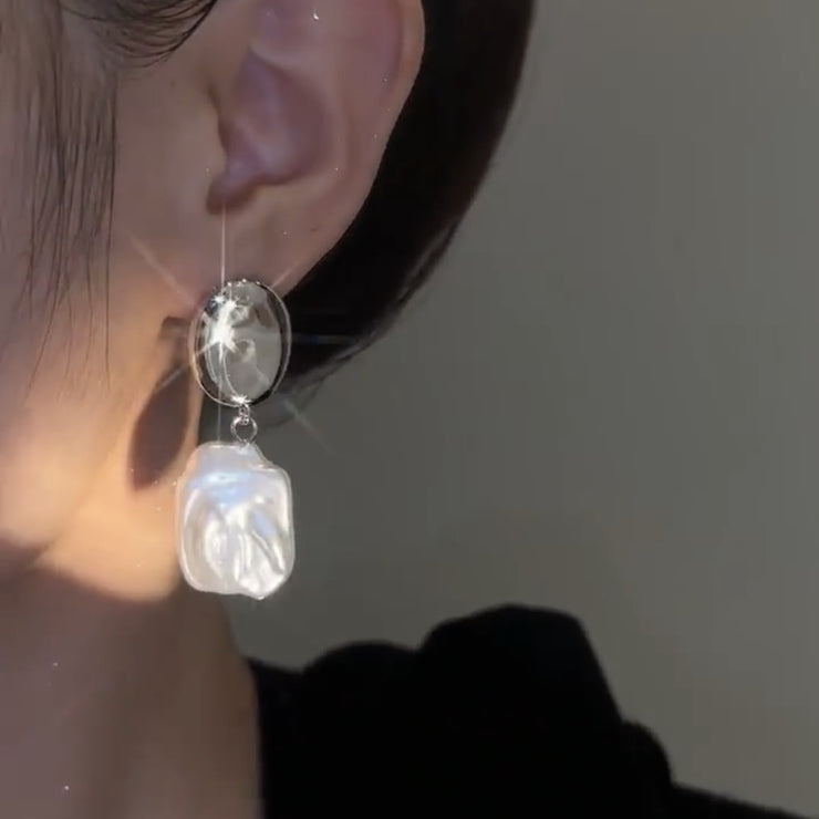 Baroque Pearl Silver Metal Earrings