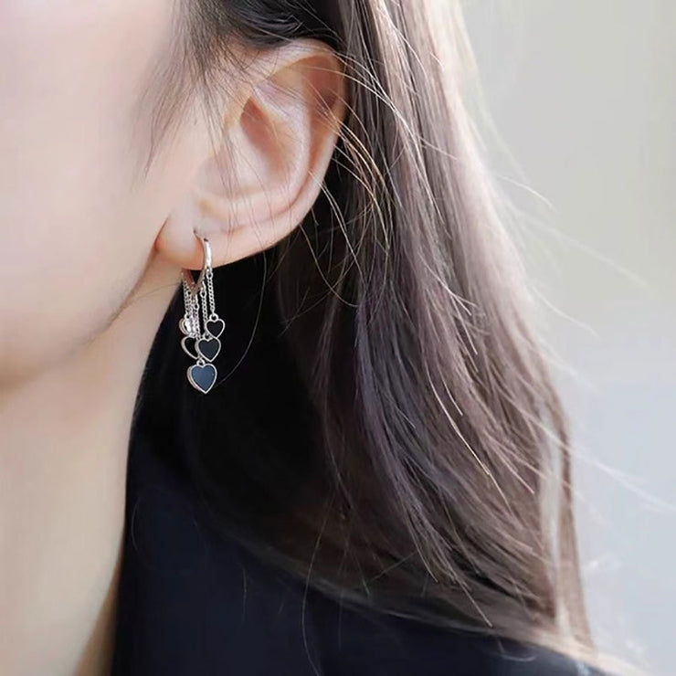 Black Heart Tassel Earrings