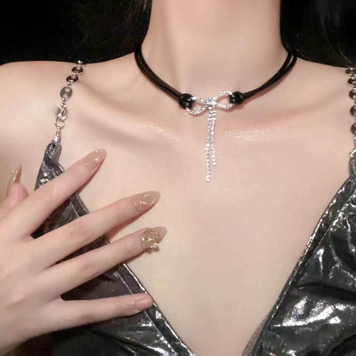 Bow & Crystal Pendant Necklace