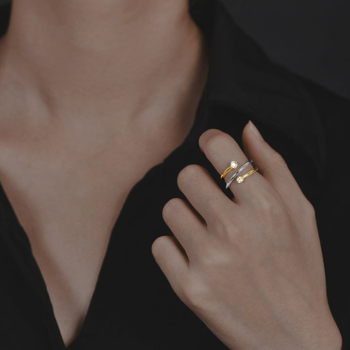 Sterling Silver Multi-Layered Split Color Adjustable Ring