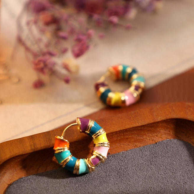 Circle Enamel Colored Earrings