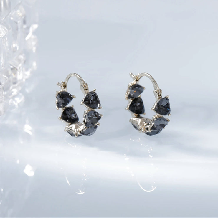 Gray Crystal Heart Earrings