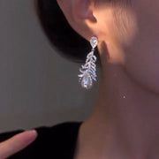 Micro Zirconia Feather Pearl Earrings