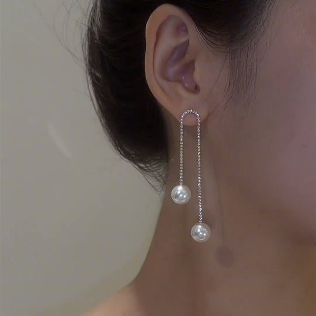 Diamond Tassel Pearl Earrings