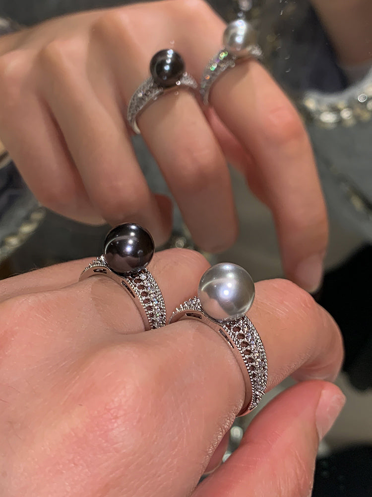 Vintage Sterling Silver Skeleton Pearl Ring