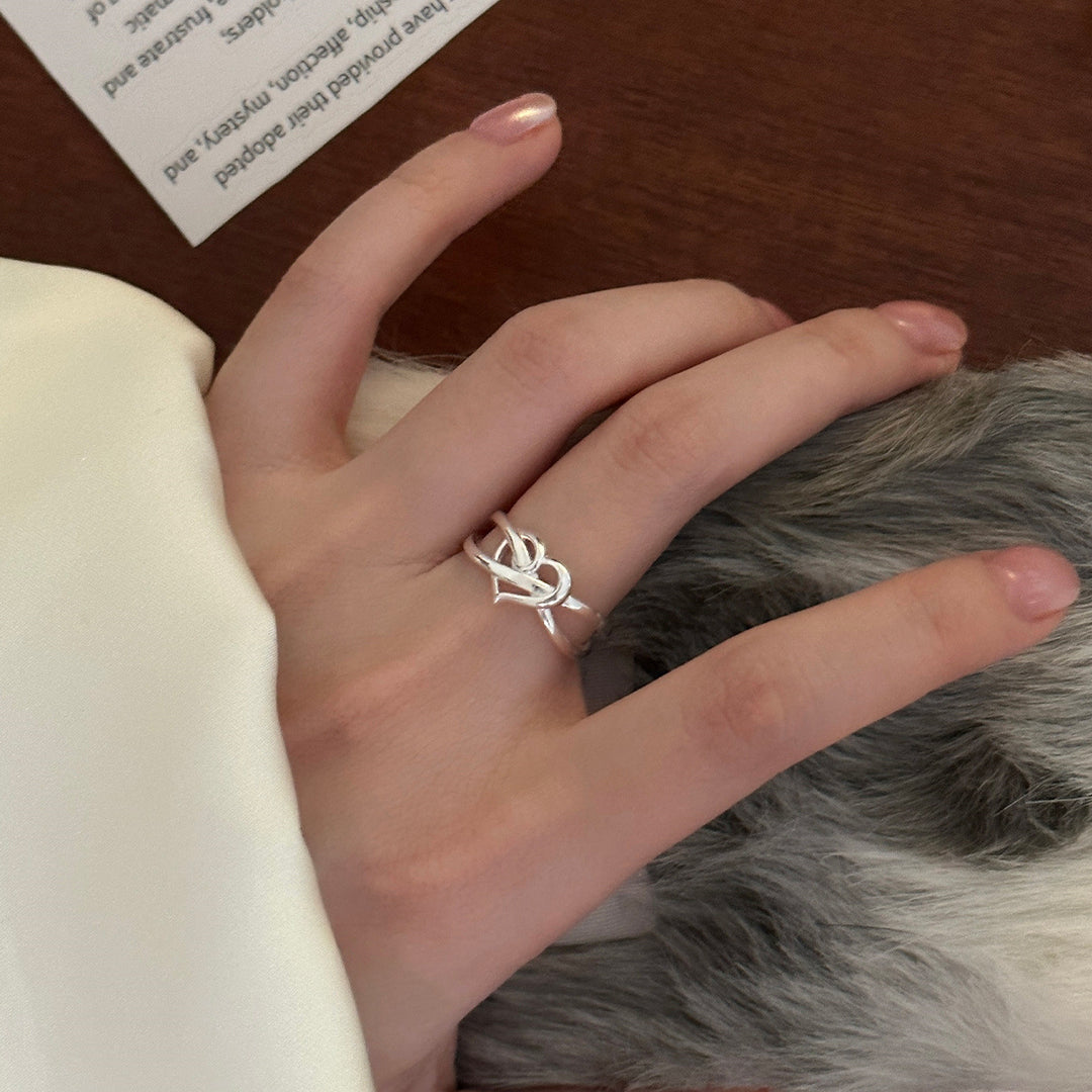 S925 Sterling Silver Intertwined Heart Ring