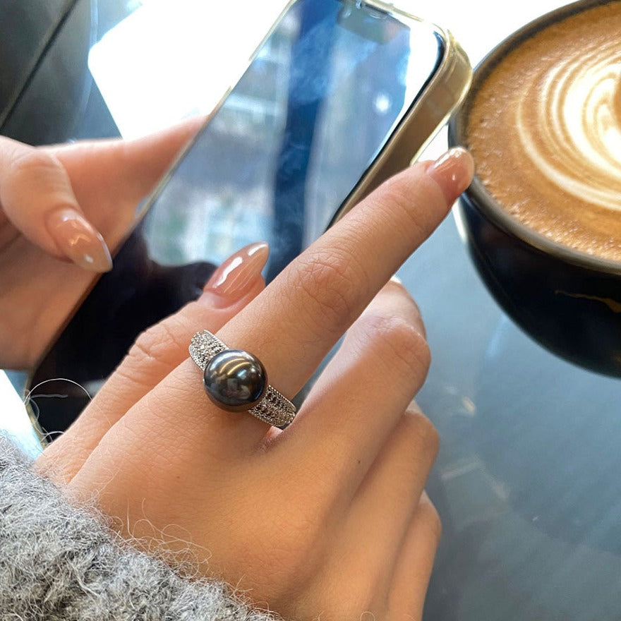 Vintage Sterling Silver Skeleton Pearl Ring