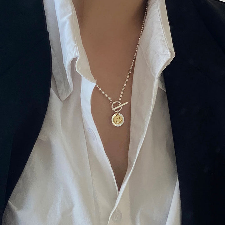 S925 Sterling Silver Round Smiley Necklace