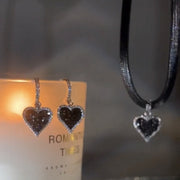 Black Heart Earrings with Sparkling Diamonds