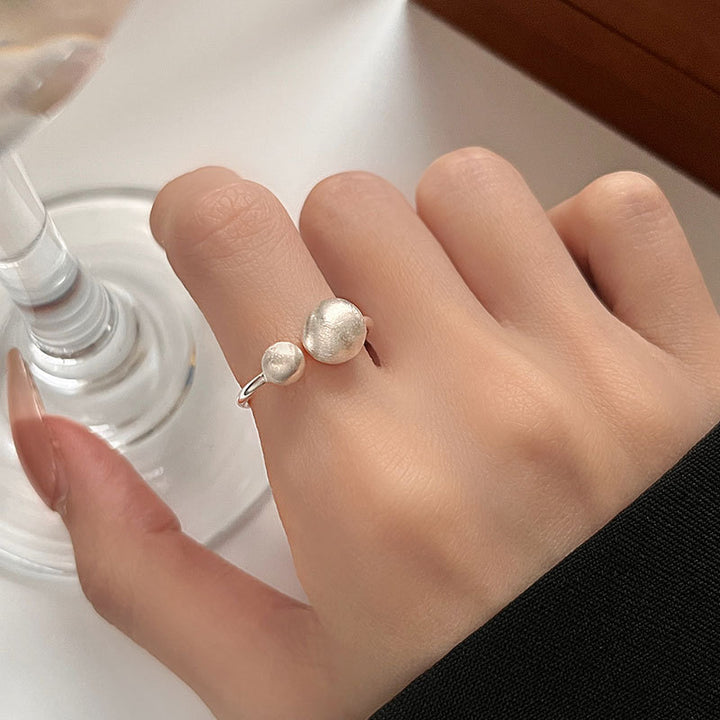 Double Ball Brushed Crafted Sterling Silver Ring