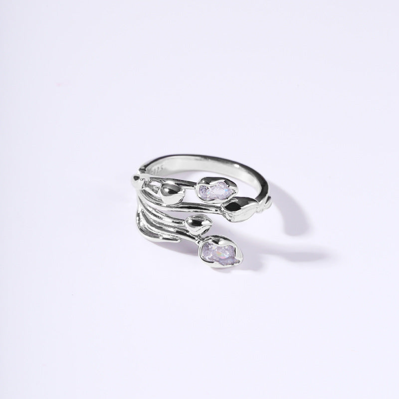 Sterling Silver Tulip Zirconia Ring