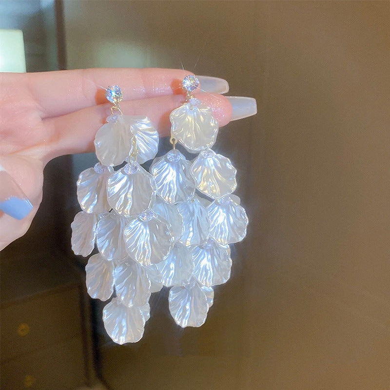 Vintage Zirconia Shell Waterfall Tassel Earrings