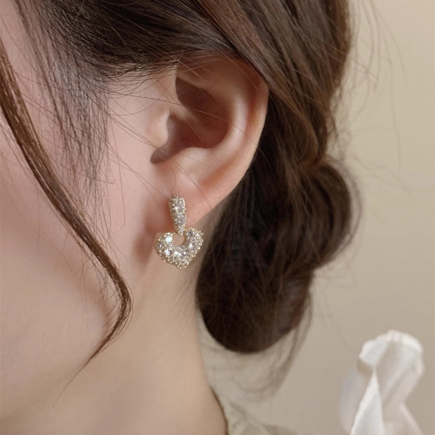 Full Diamond Heart Earrings