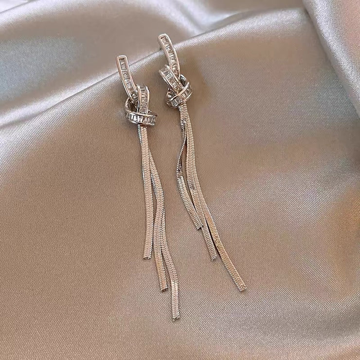 Zirconia Rope Knot Tassel Earrings
