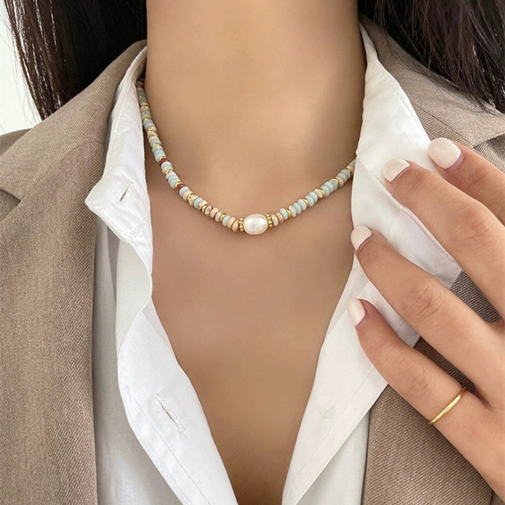 Natural Stone Colorful Beaded Pearl Necklace